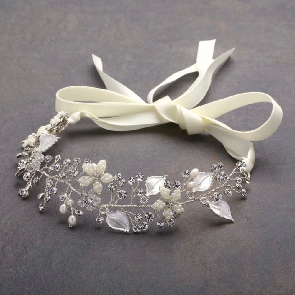 Bridal Headband by Mariell, Freshwater Pearl and Crystal